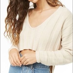 Forever 21 tan crop v neck sweater.